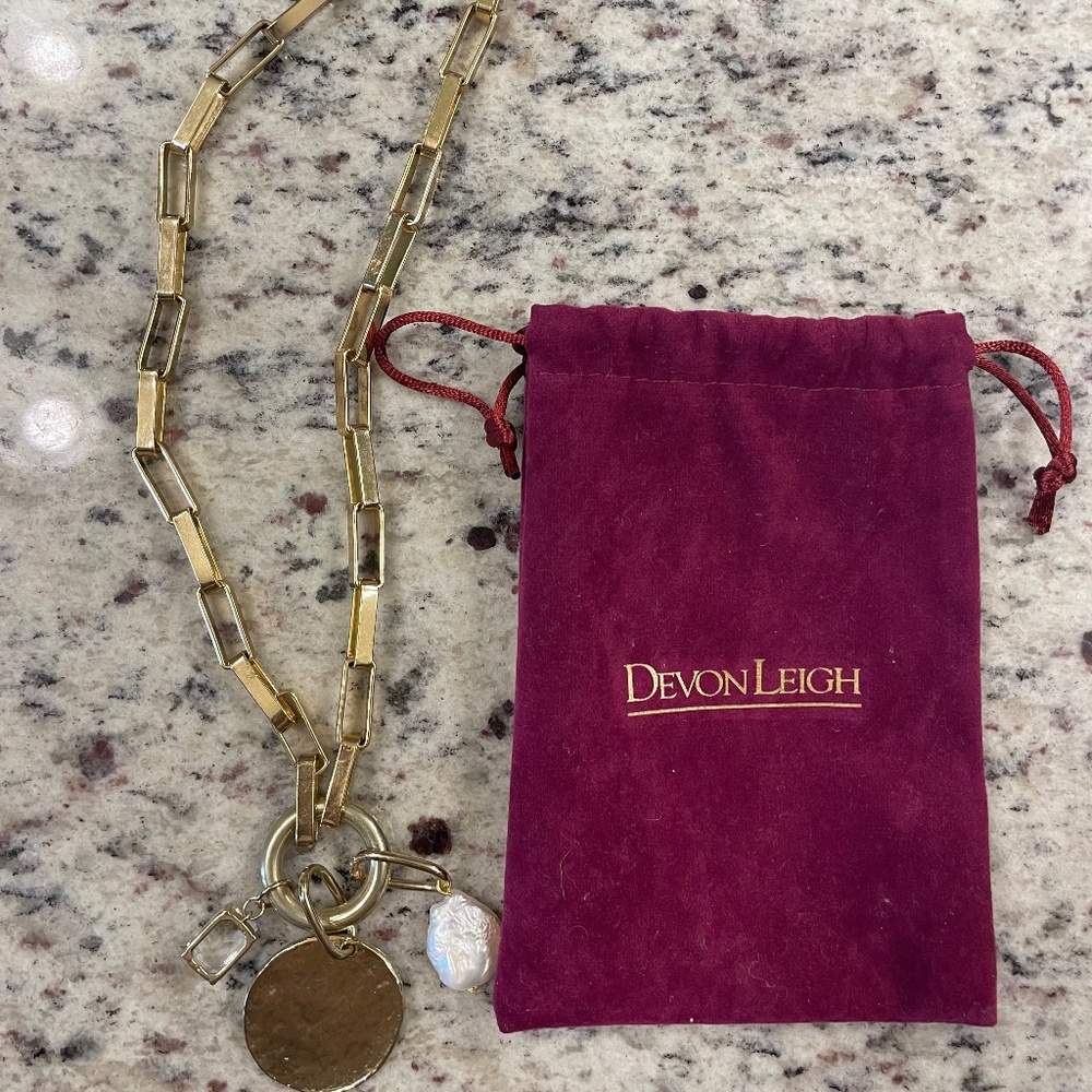 DEVON LEIGH 3 Charm Gold Plated  Paper Clip Chain Link NWOT